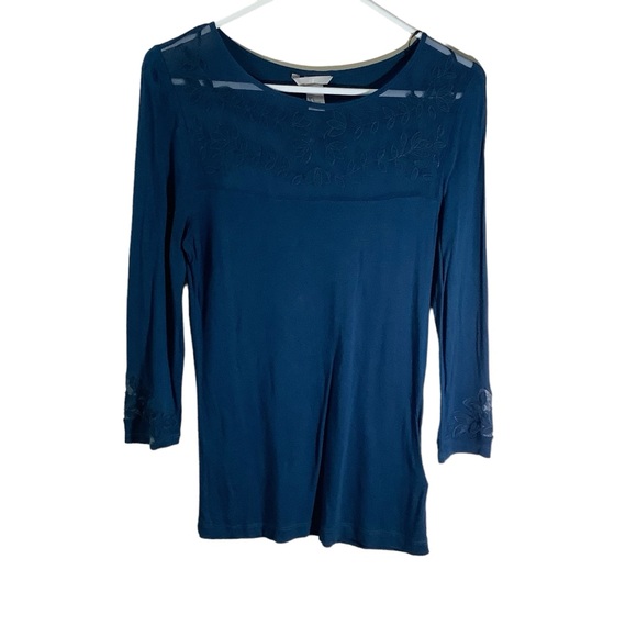 H&M Tops - H&M Quarter Sleeve Top Semi-Mesh Floral